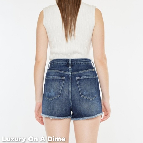 KanCan Button Fly Distressed Denim Ultra High-Rise Frayed Cut-Off Jean Shorts - Picture 3 of 13